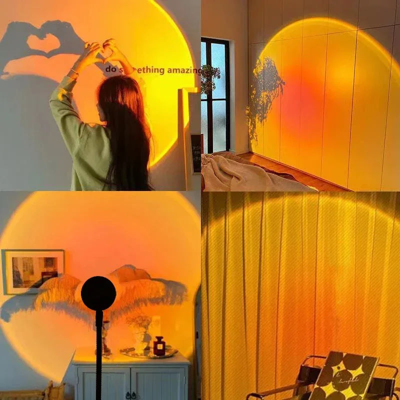 lampe led projection soleil couchant décoration murale moderne ambiance chromée chambre salon