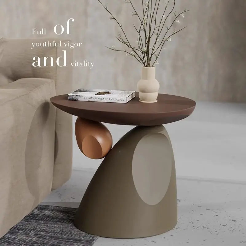 table d'appoint moderne sculptural beige clair marron foncé