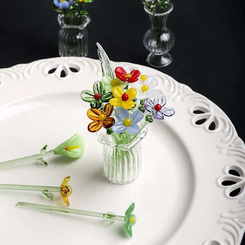 bouquet fleurs artificielles multicolore japonais artisanal verre soufflé main décoration maison festive