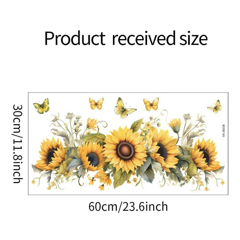 sticker mural fleurs tournesol papillons vintage jaune vert naturel adhésif chambre enfant cuisine diy