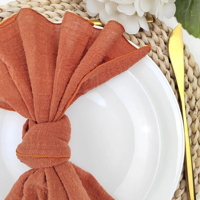 serviettes table coton orange texture lin classique fêtes mariage extérieur napkins cloths