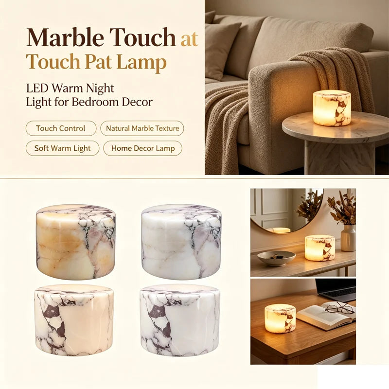 lampe table veilleuse rechargeable marbre naturel moderne blanc gris beige
