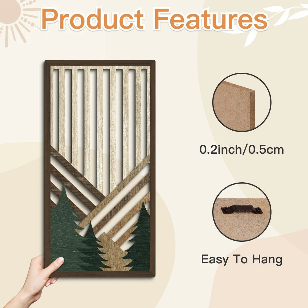 panneaux decoratifs bois abstraits montagnes arbres moderne minimaliste nature facile chambre salon