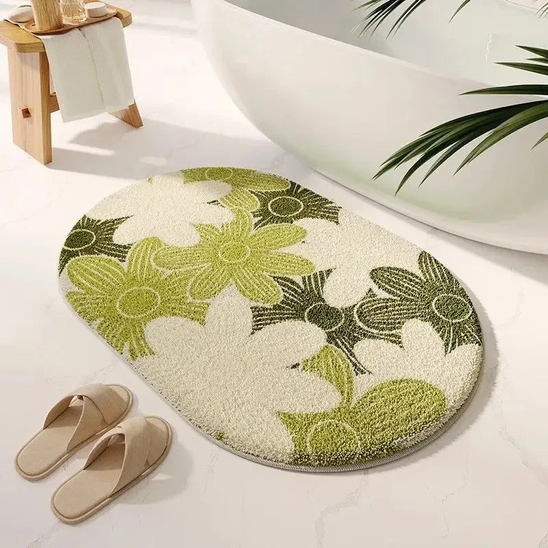 tapis bain moderne fleurs colorées résistant l'eau antidérapant vert blanc jaune rose bleu orange