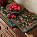 chemin table vintage fleurs pompons noir rouge vert classique coton polyester dîner maison festive