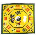 tapis traditionnel yin yang dragons fleurs geometrique jaune vert noir rouge maison prière exorcisme