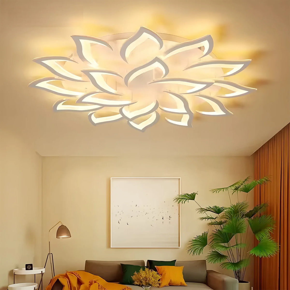 plafonnier led moderne fleur lotus blanc éclairage intérieur télécommande opacité lumineux facile