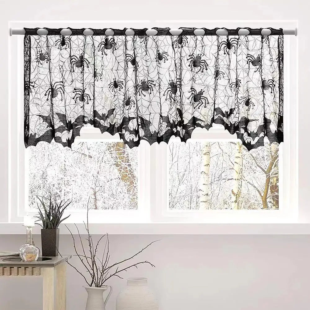 rideau halloween araignées toile araignée motifs floraux noir translucide gothique décoration fenêtre