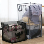 panier linge pliable transparent moderne polyester poignées noires réutilisable multiple capacité grande