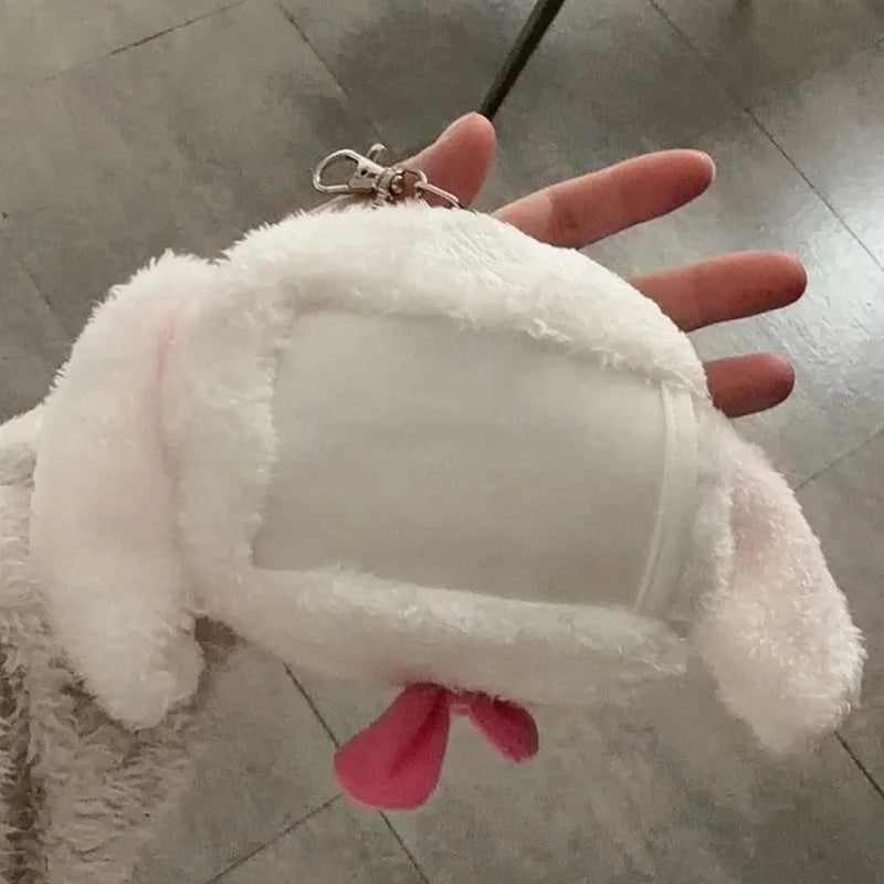 sac kawaii mignon sac langer porte cartes animal peluche transparent face lapin porte clés