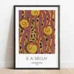 L'image présente une œuvre d'art abstraite aux couleurs chaudes et aux formes organiques, créée par l'artiste E. A. Séguy en 1914 et intitulée "Samarkande".