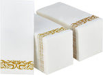 serviettes papier blanc or motif doré bordure classique salle bain événement festive