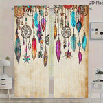 rideau ethnique bohème imprimé plumes étoiles anneaux beige multicolore moderne maison