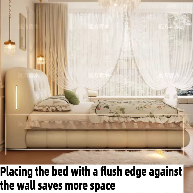 lit rangement moderne beige clair texture cuir bordures fronces 1800mm large