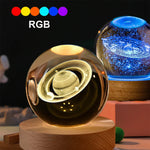 veilleuse boule cristal galaxie saturne transparente base bois minimaliste led éclairage maison decoration