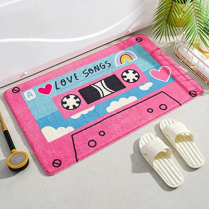 tapis sol rétro motif cassette audio décor maison moderne antidérapant entrée salle bain