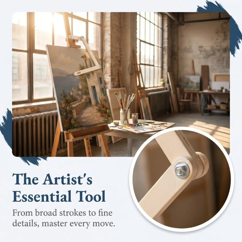 support easel bois naturel ajustable hauteur pinceaux palette atelier moderne vis fixations