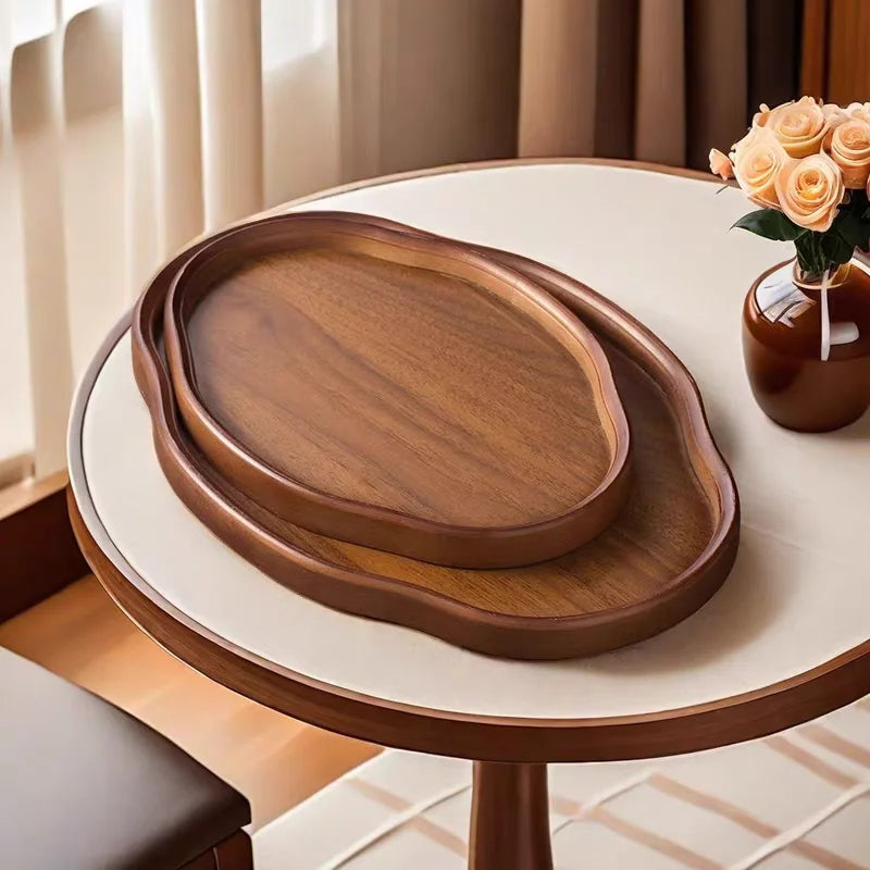 assiettes ovales bois marron clair modernes minimalistes decoration vaisselle naturelle grain bois