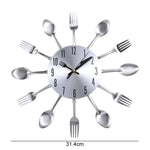 horloge murale moderne argentée forme cuillère fourchette unique