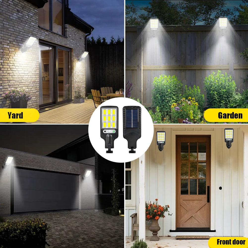 lampes solaires murales noires 108 led cob ip65 moderne télécommande capteur mouvement