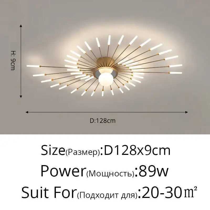 luminaire moderne or noir branches rayonnantes abatjour opaques décoration contemporaine chambre salon