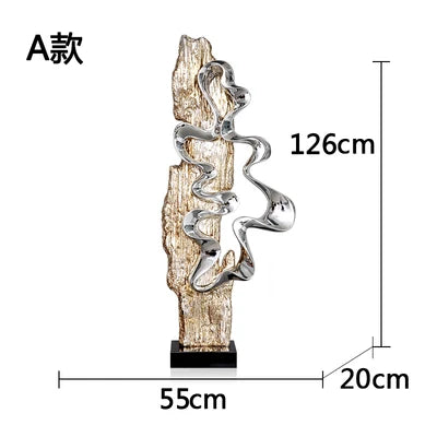 sculpture décorative moderne iceberg résine argentée dorée 81x35x22cm socle bois noir éléments abstraits