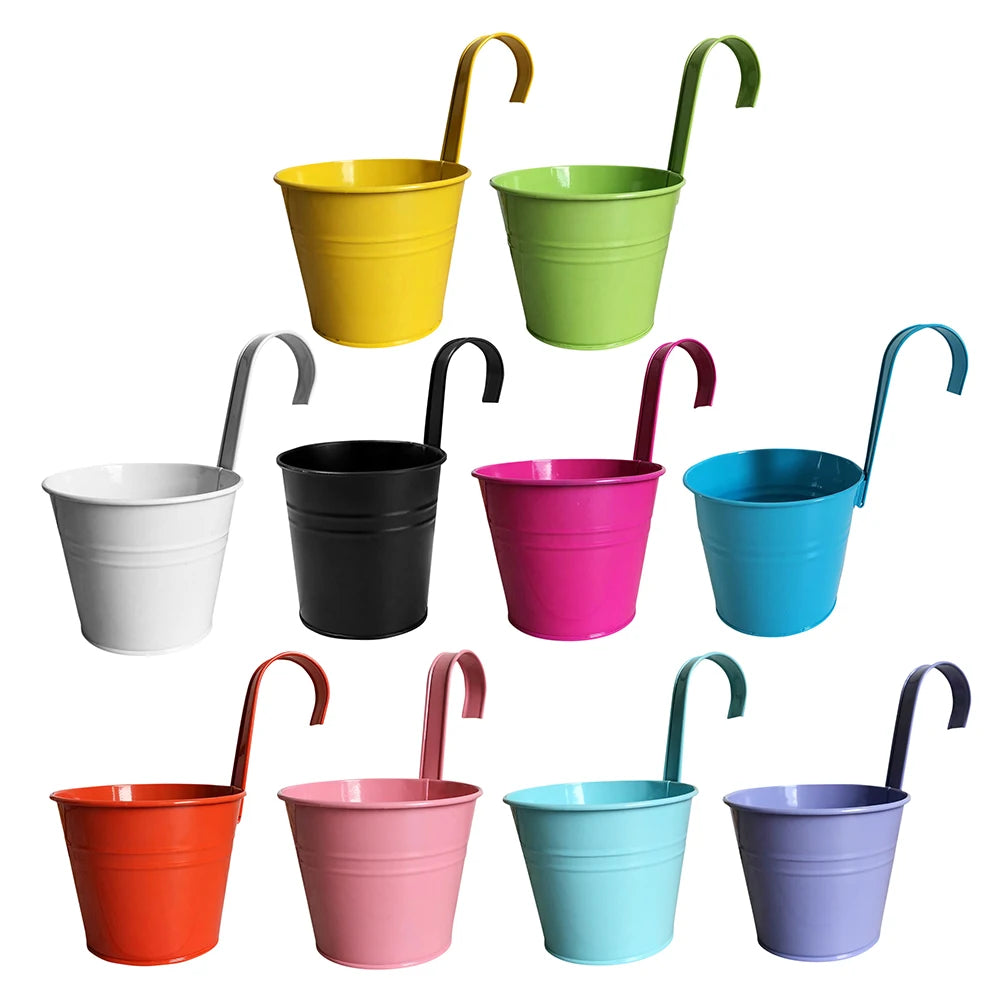 pots fleurs suspendus métal jaune vert noir rose bleu orange violet blanc modernes crochets