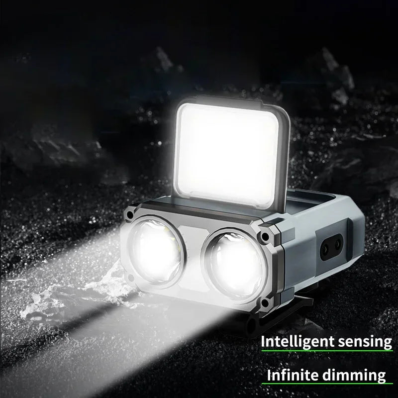 lampe frontale rechargeable led gris clip moderne sécurité équitation vtt nocturne aversion chargeur usb