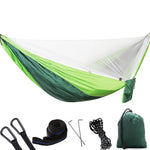 hamac deux personnes vert olive parachute léger filet antimosquitos carabines inox piquets aluminium sac