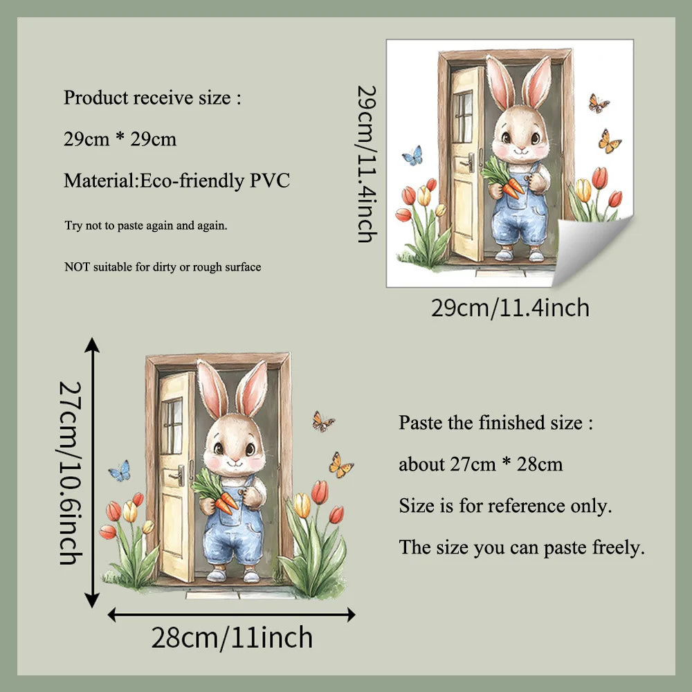 autocollant mural lapin carottes tulipes papillons décoration enfant chambre maison cartoon autoadhésif PVC opaque