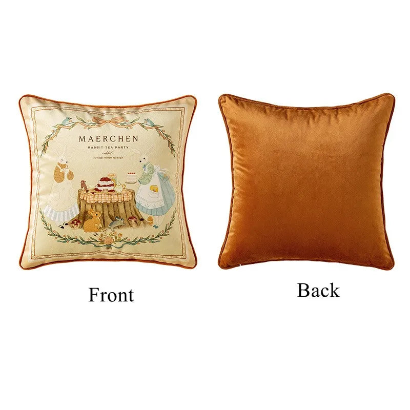 housse velours cerf motif floral farmhouse deco verte marron beige carré 45cm