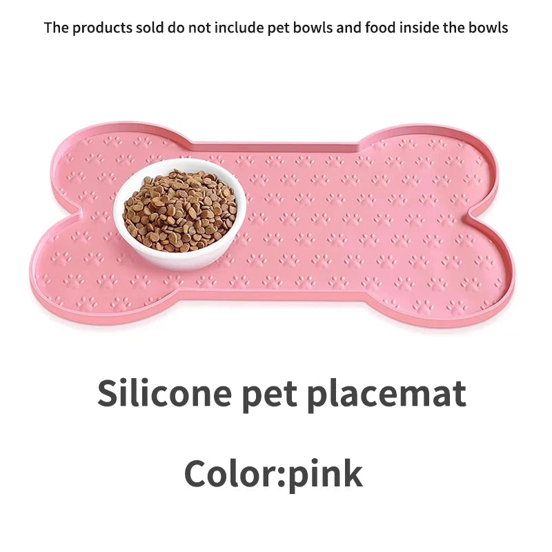 tapis silicone chien imprimé pattes beige clair moderne deux bols