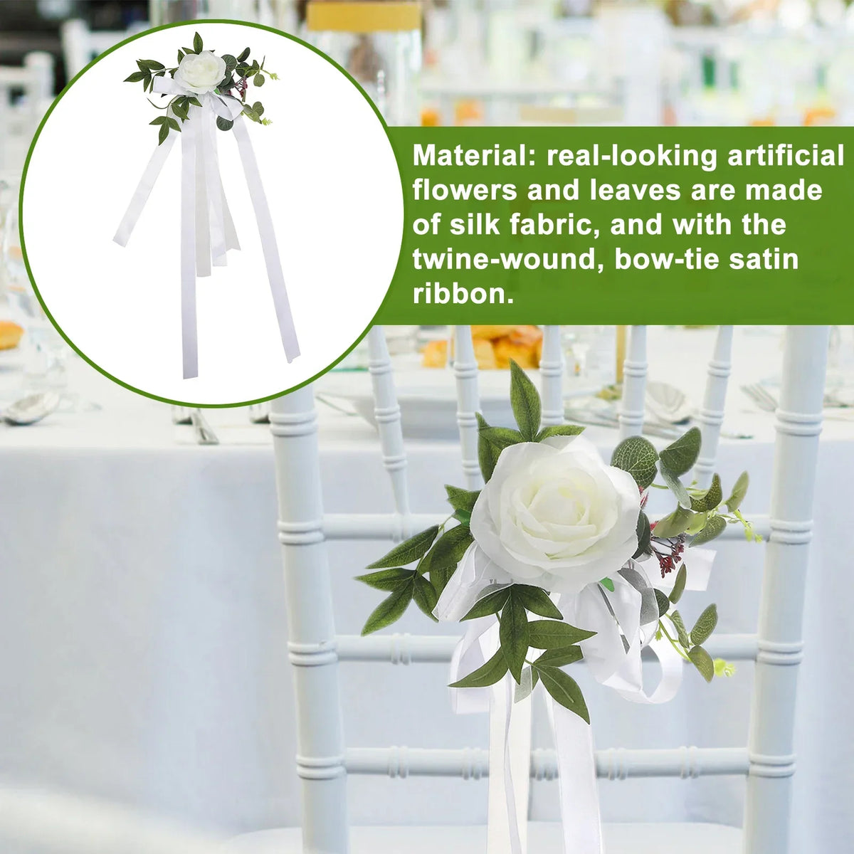 décoration mariage chaise fleurs artificielles soie rose blanc anniversaire baby shower