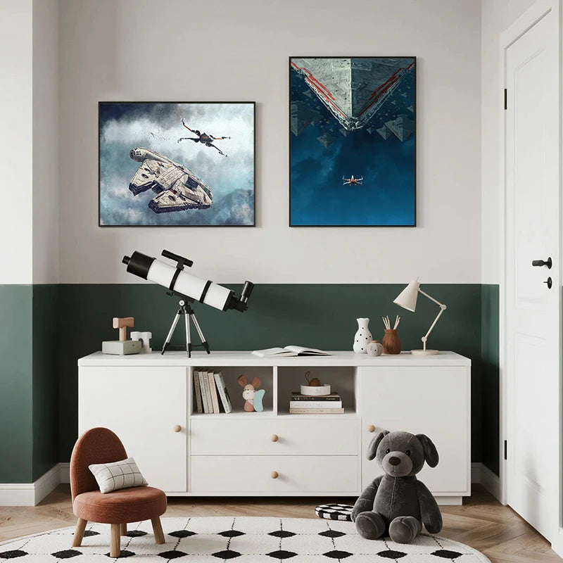 peinture murale star wars vaisseau spatial nuages triangles moderne scénique toile grande taille decoration
