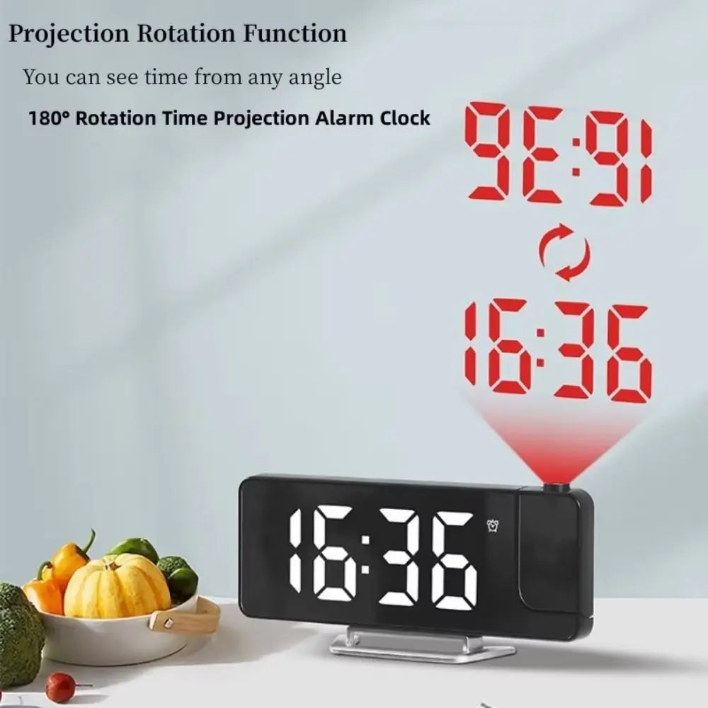 projecteur horloge murale numérique projection réveil moderne lumière multicolore date température affichage digital rotation