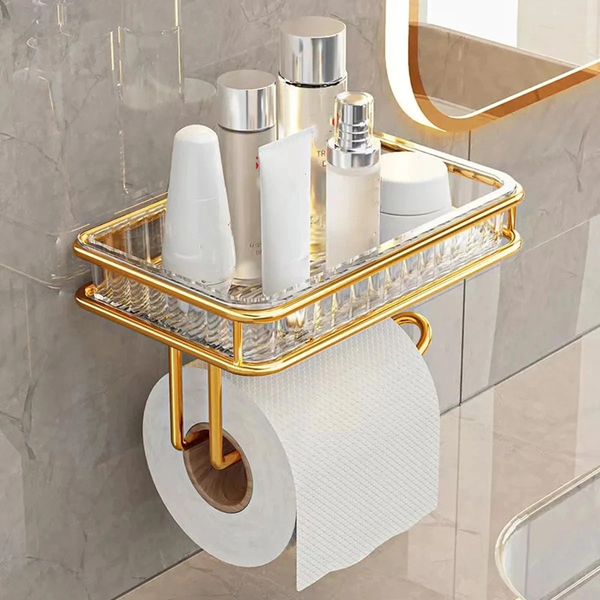 porte papier mural moderne or blanc rangement étagère transparent boîte mouchoirs cosmétiques diffuseur parfum