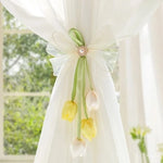 ruban fenêtre décoratif tulipes fleurs blanc vert bleu jaune rose fixe translucide polyester