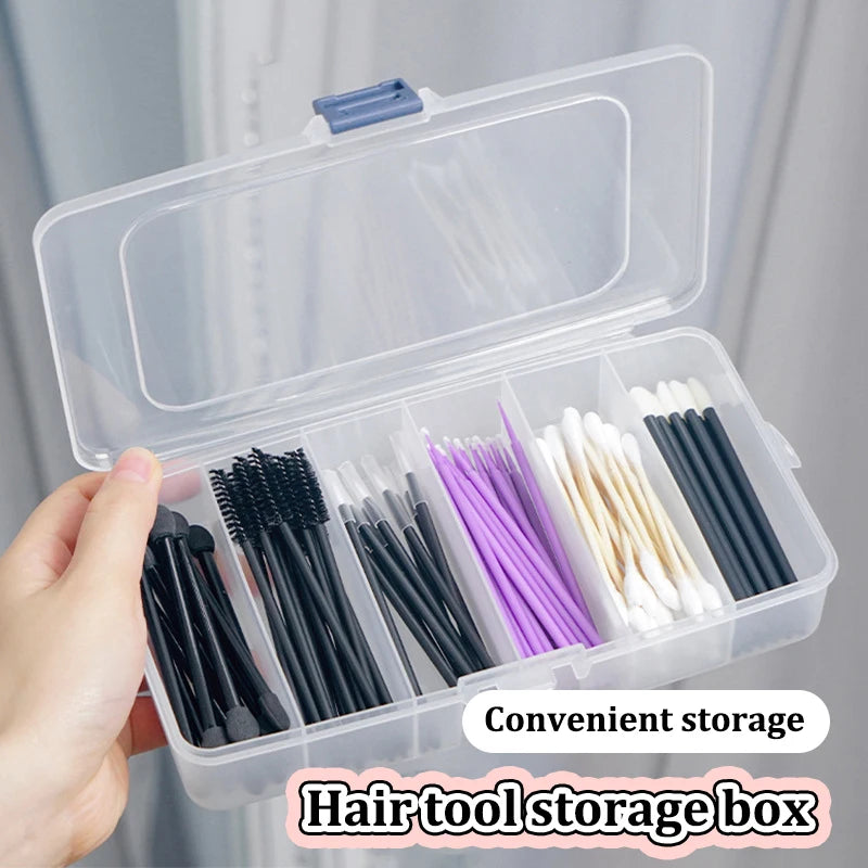 boîte rangement transparente coiffure brosse pinces clips coton tiges organisation pratique outils beauté