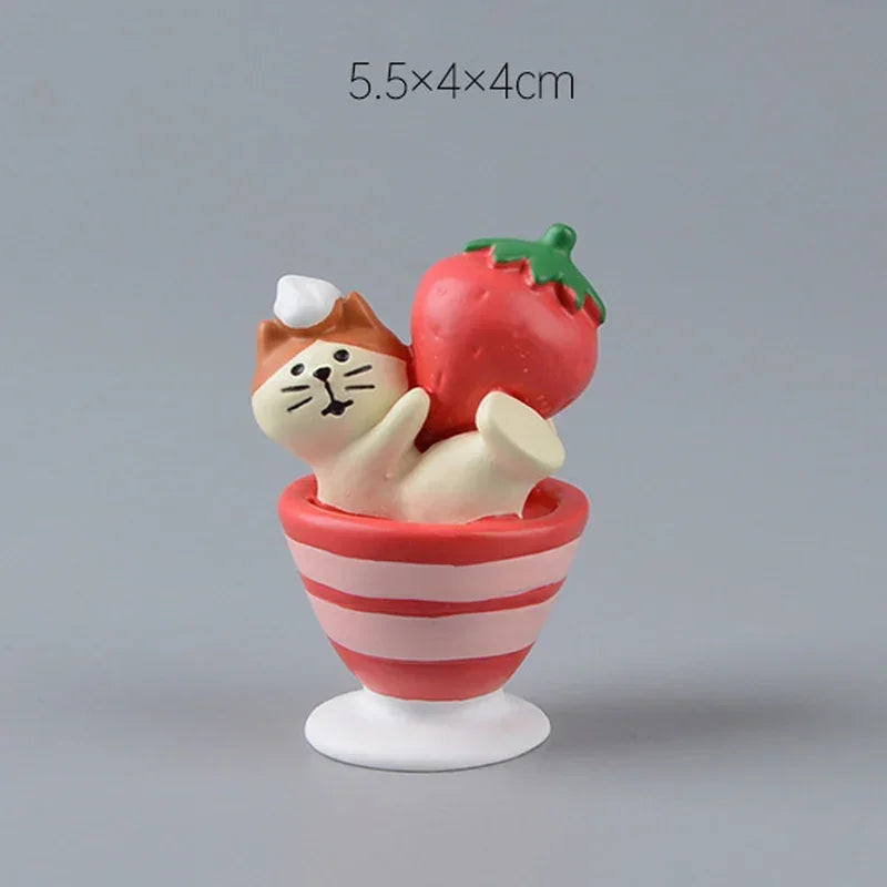 figurines chats cartoon résine blanc orange rose vert brun taches noeuds décoration maison poupées
