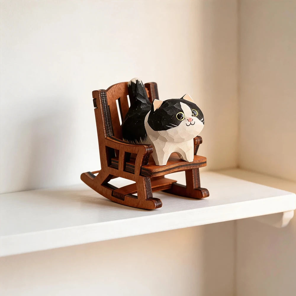 statuette artisanale moderne chat noir blanc geometrique anneau metallique cadeau noel valentin mariage anniversaire