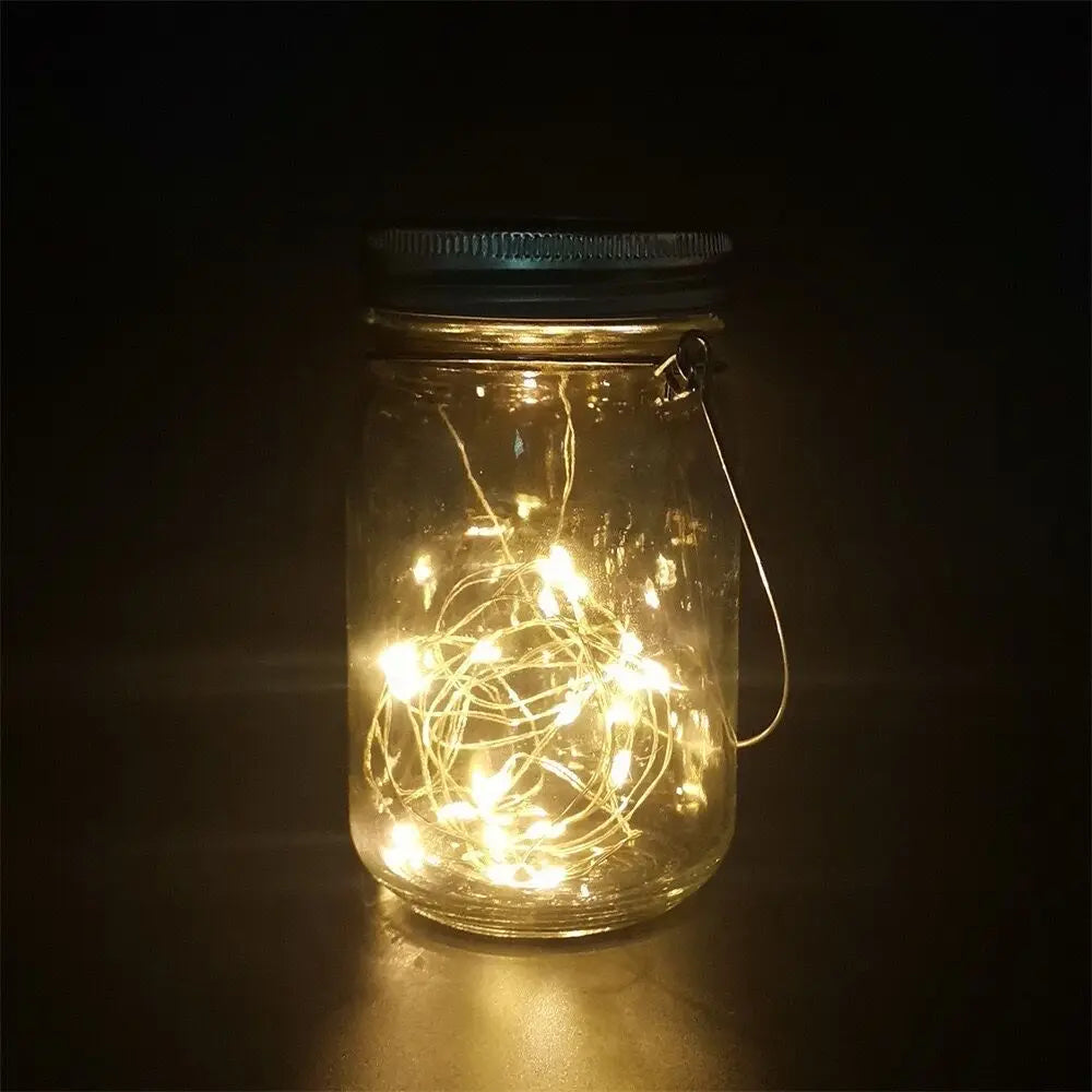 lampe solaire bocal transparent filament doré guirlande led décoration extérieure patio jardin