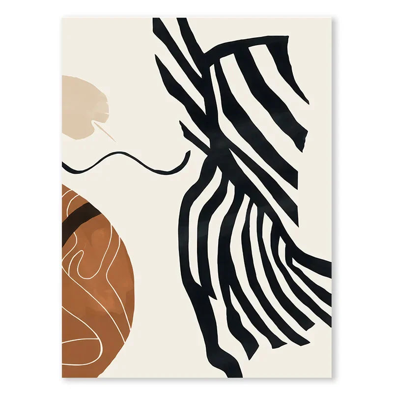 toile d'art abstraite géométrique moderne beige noir rectangle vertical chambre sans cadre��recated