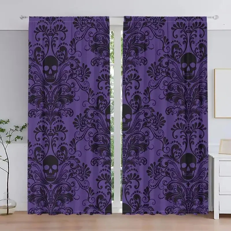 rideau gothique violet noir crâne floral opacité 100 polyester chambre