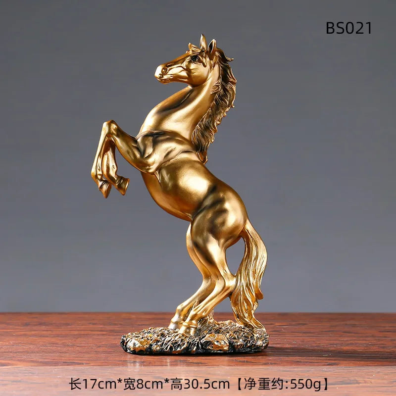 statue cheval résine doré noir blanc détaillée classique sculptural salon