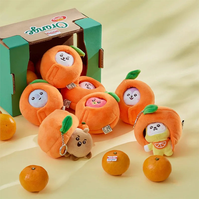 peluche cartoon visage animé orange vert mignon anneaux métalliques feuilles vertes cadeau