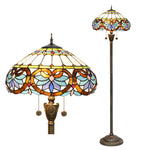 lampe sol tiffany multicolore art nouveau interrupteur pédale base résine hauteur 163cm