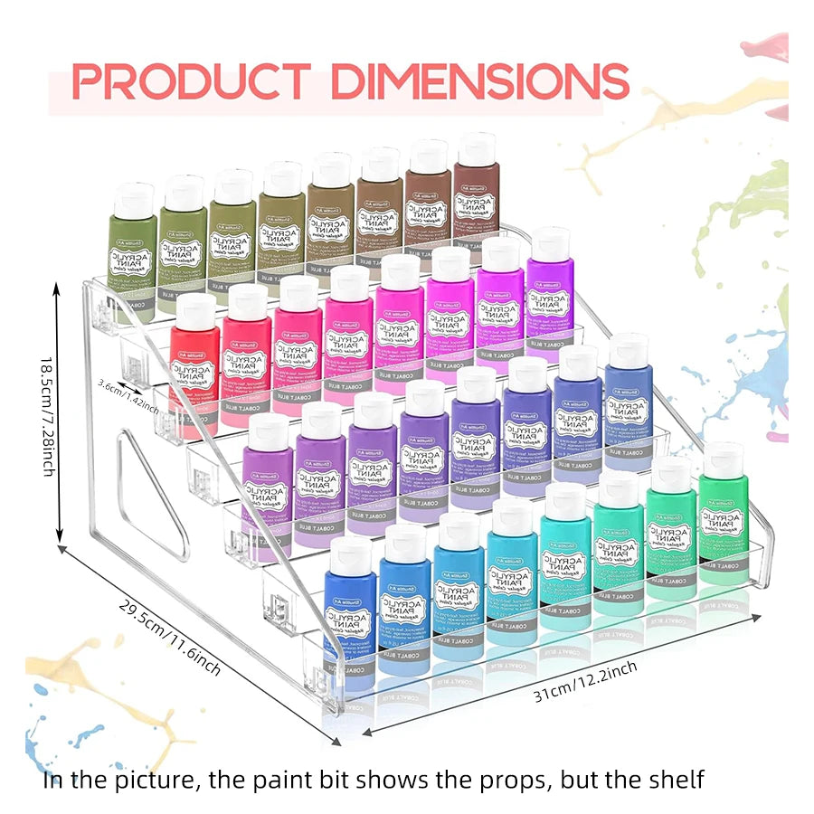 rangements bouteilles peinture acrylique multiple niveaux transparent stockage aquarelle artisanale diverse couleurs pinceaux palette