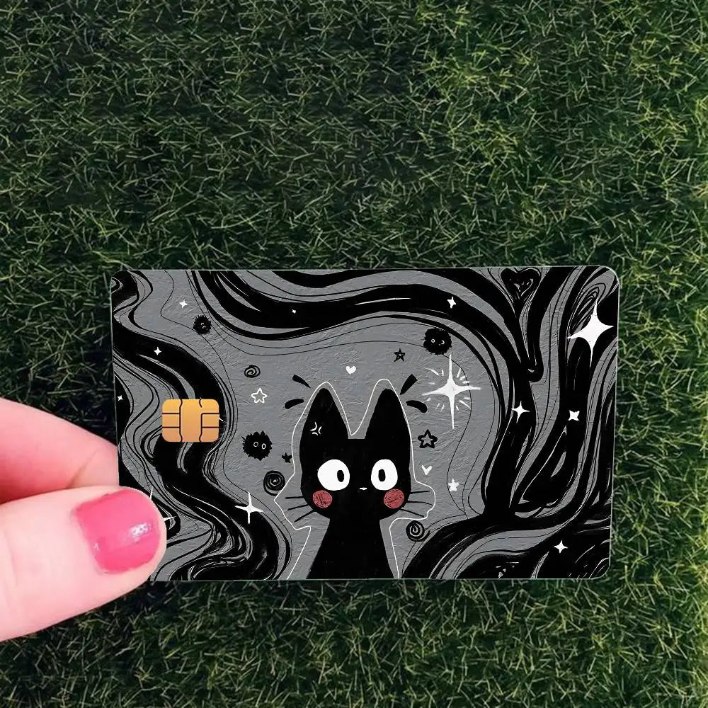 cartes credit personnalisables illustration chats noirs blancs fond nature adhésif inclusion fourrure animé collectionneau