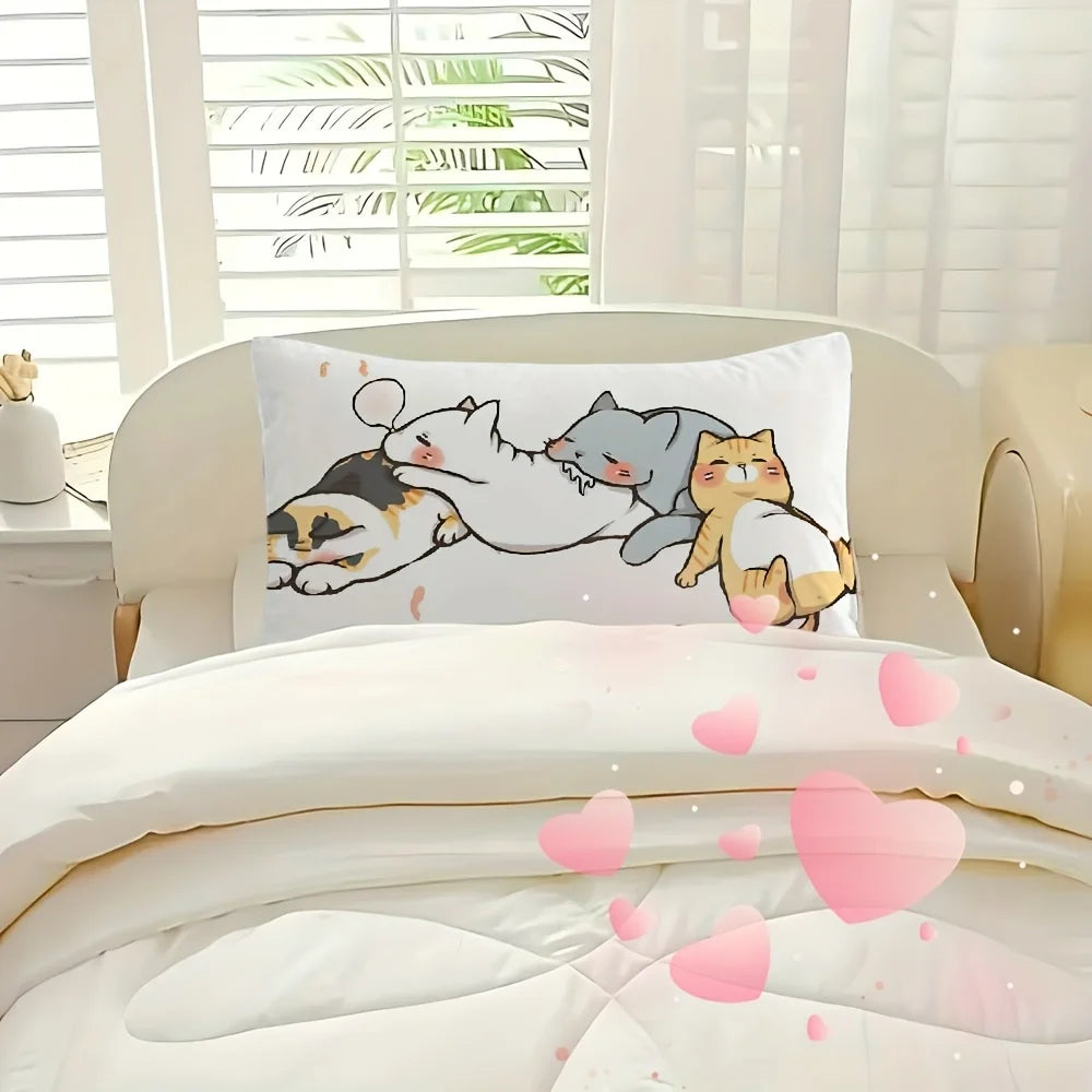 taies d'oreiller dessin animé chats colorés blancs kawaii maison polyester peachskin jacquard illustration confortables