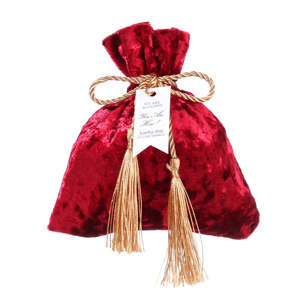 sac bonbons velours rouge rose bleu gris doré classique pompons ruban noué